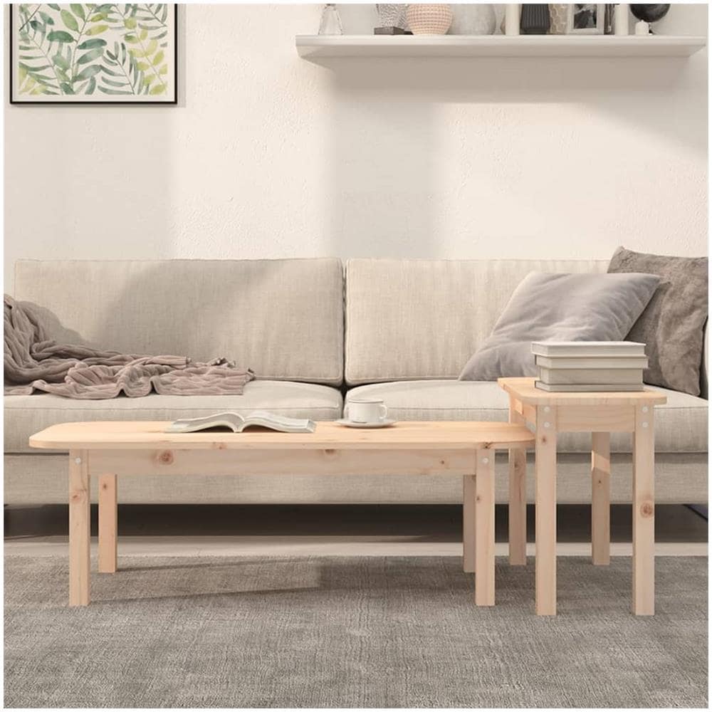 Set Tavolini Da Salotto 2 Pz In Legno Massello Di Pino - Foto 2