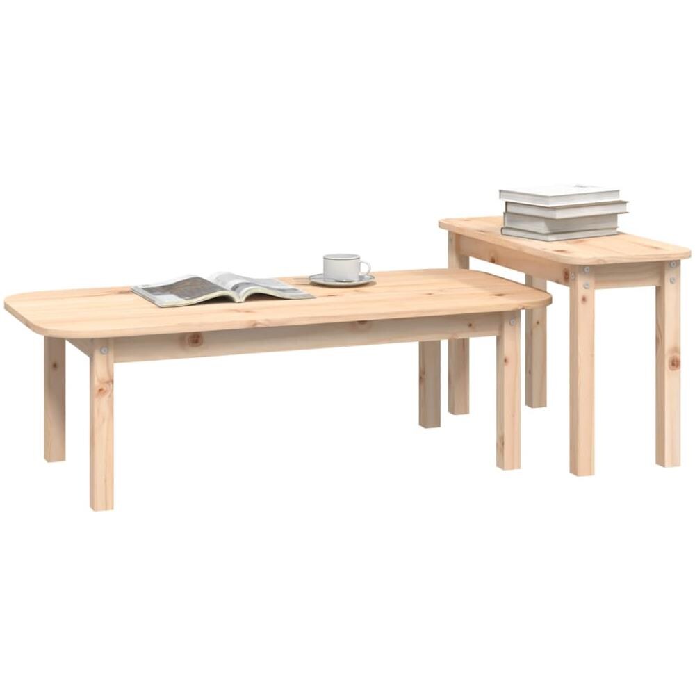 Set Tavolini Da Salotto 2 Pz In Legno Massello Di Pino - Foto 5