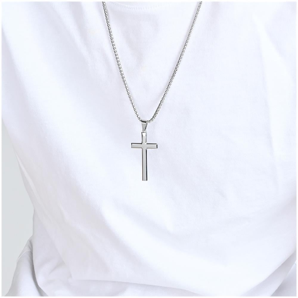 Collana Croce Acciaio Inossidabile 60 Cm Silver - Foto 3