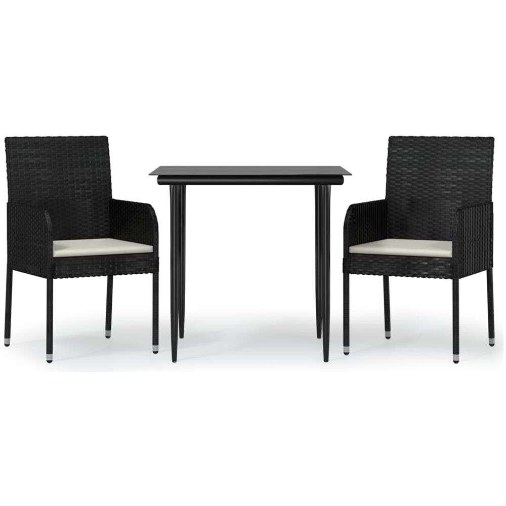 Set Da Pranzo Da Giardino 3 Pz Con Cuscini Nero In Polyrattan - Foto 2