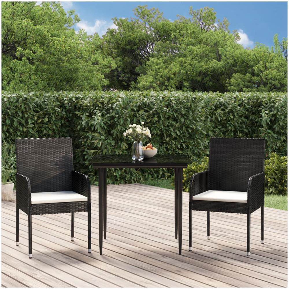 Set Da Pranzo Da Giardino 3 Pz Con Cuscini Nero In Polyrattan - Foto 1