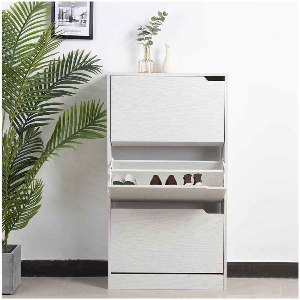 Scarpiera 3 Ante Ripiani Doppia Profondita Legno Mdf 63x24x115 Bianco Frassinato - Foto 2