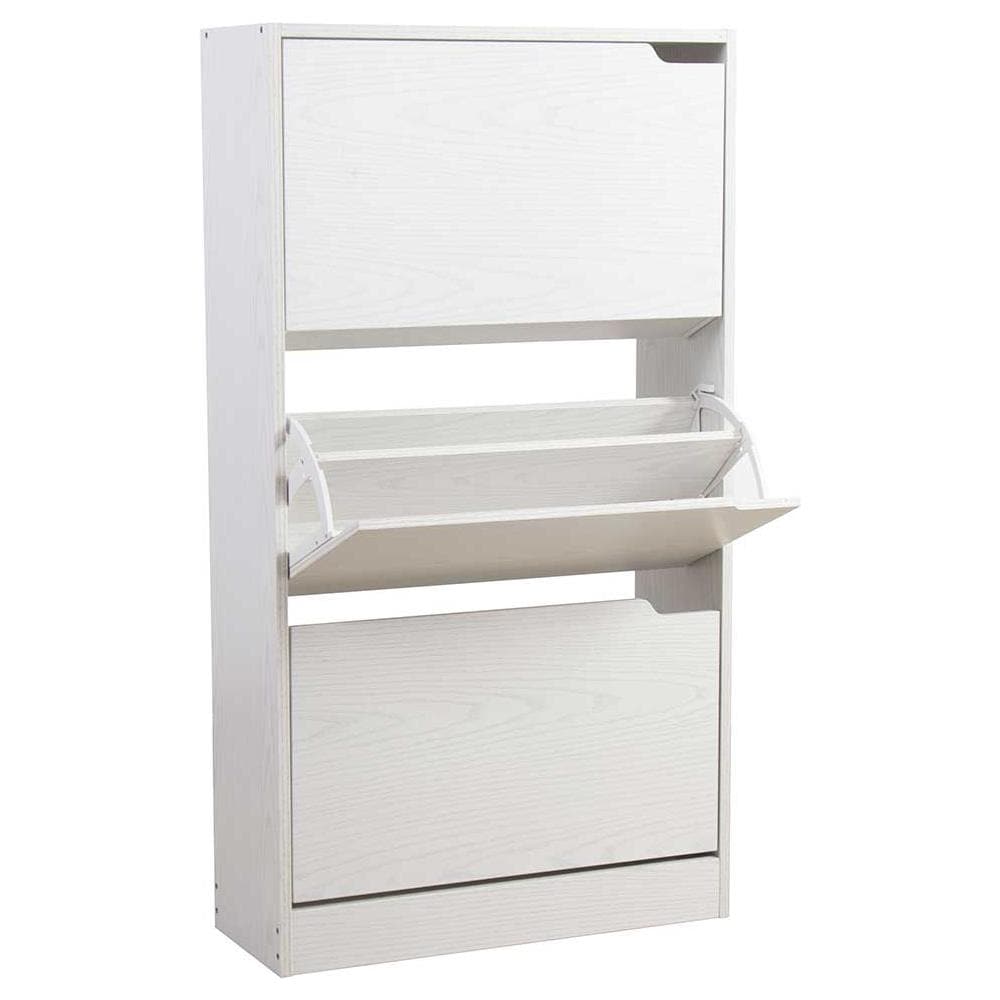 Scarpiera 3 Ante Ripiani Doppia Profondita Legno Mdf 63x24x115 Bianco Frassinato - Foto 1