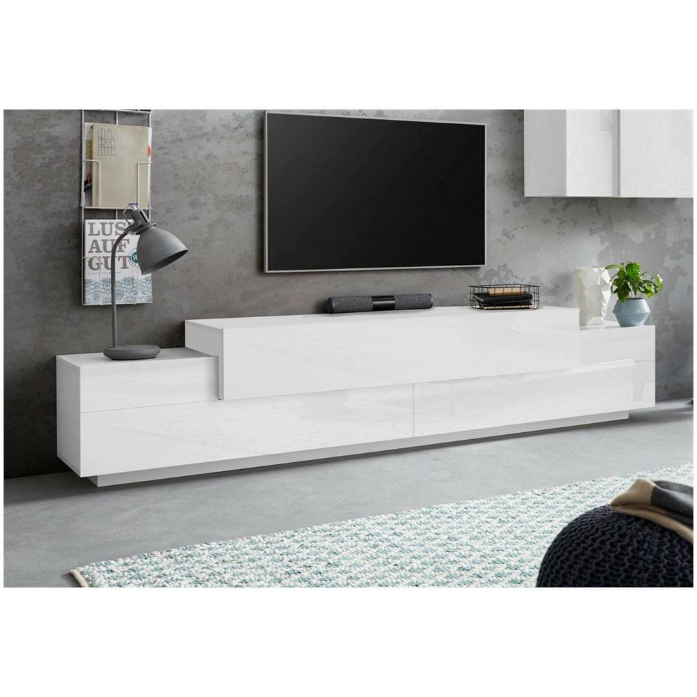 Mobile Porta Tv Nico, Credenza Bassa Da Soggiorno, Base Porta Tv, 100% Made In Italy, Cm 240x45h52, Bianco Lucido - Foto 1