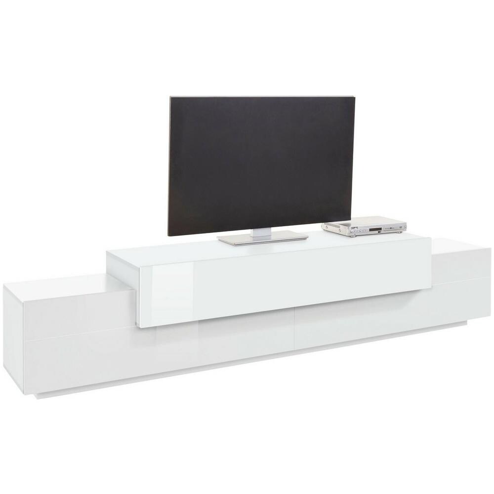 Mobile Porta Tv Nico, Credenza Bassa Da Soggiorno, Base Porta Tv, 100% Made In Italy, Cm 240x45h52, Bianco Lucido - Foto 2
