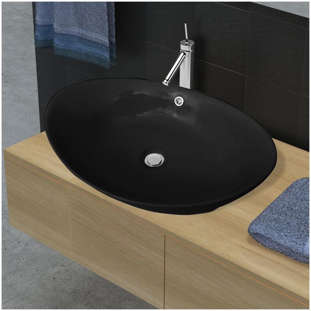 Lavandino Ceramica Ovale Nero Con Foro Di Scarico 59 X 38,5 Cm - Foto 2