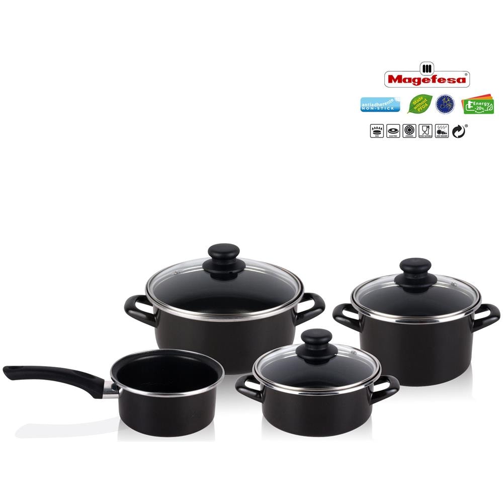 Magefesa Kenia Batteria Da Cucina Induzione Set Pentole 7 Pezzi, Coperchi In Vetro Antiaderente  Nero - Foto 2