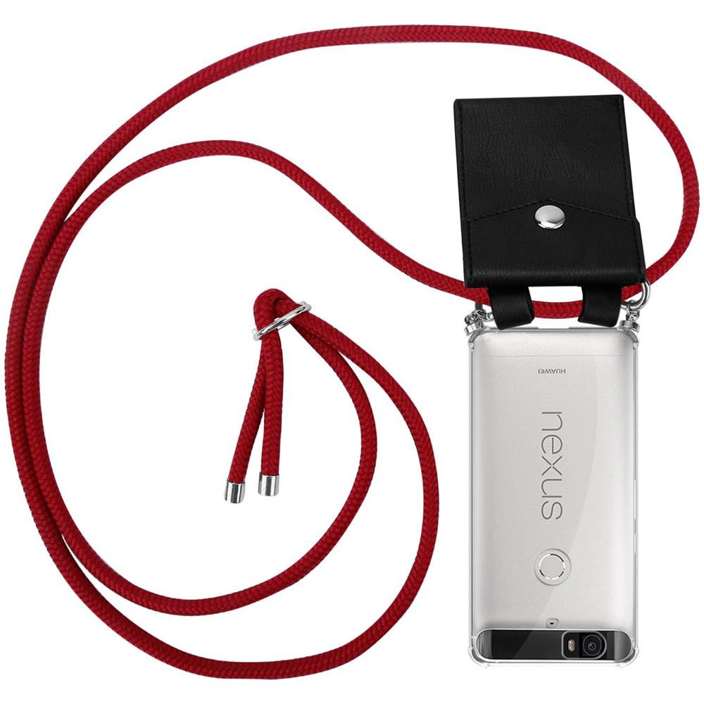Catena Di Telefoni Cellulari Compatibile Con Huawei 6p In Rosso Rubino - Coperchio Protettivo In Silicone Con Anelli D'argento, Cinturino In Corda E Custodia Staccabile - Foto 1