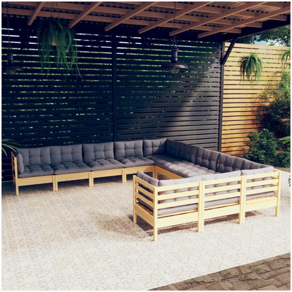 Set Divani Da Giardino 11 Pz Con Cuscini Grigi Massello Di Pino - Foto 1
