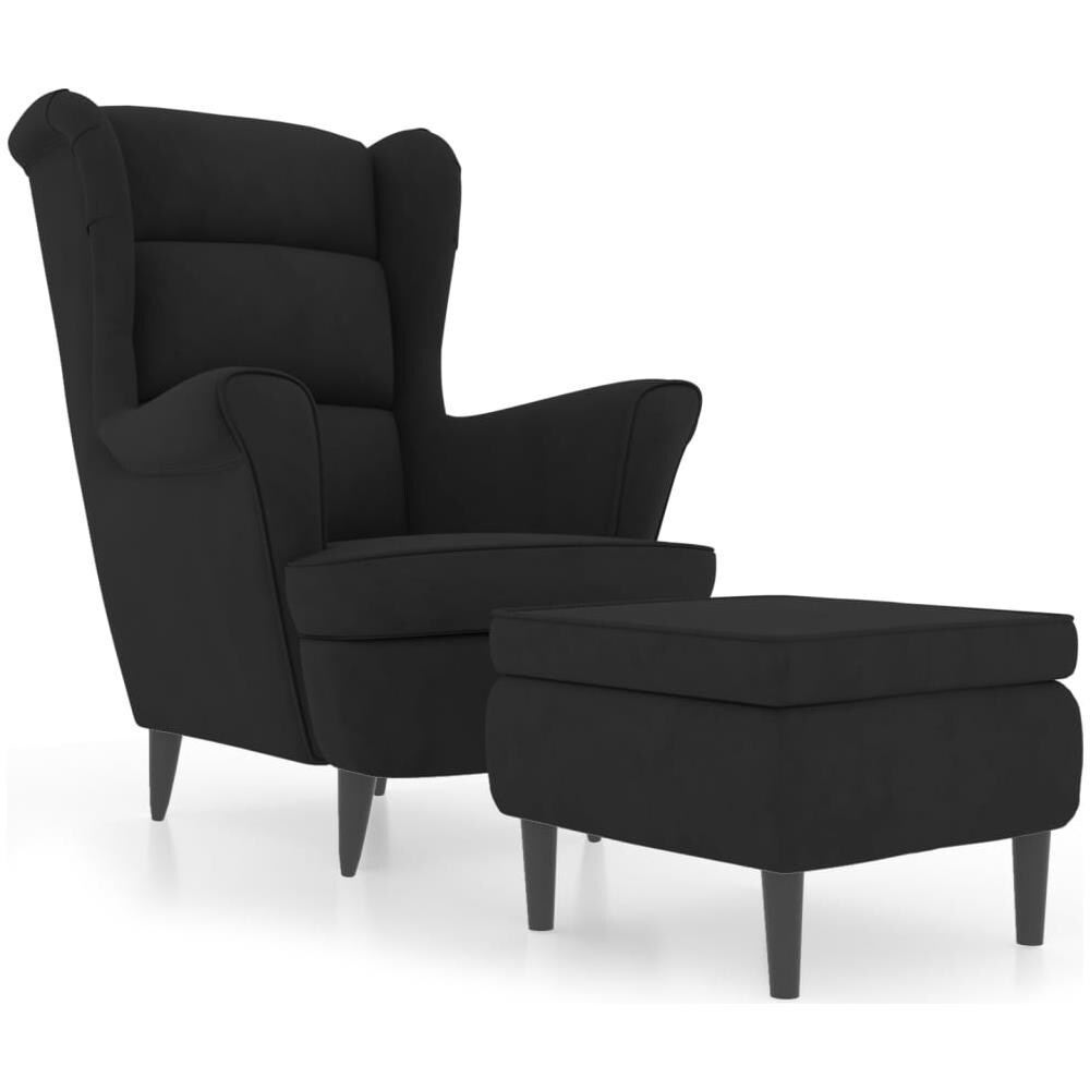 Poltrona Con Schienale Ad Ala Con Poggiapiedi Nero In Velluto - Foto 2