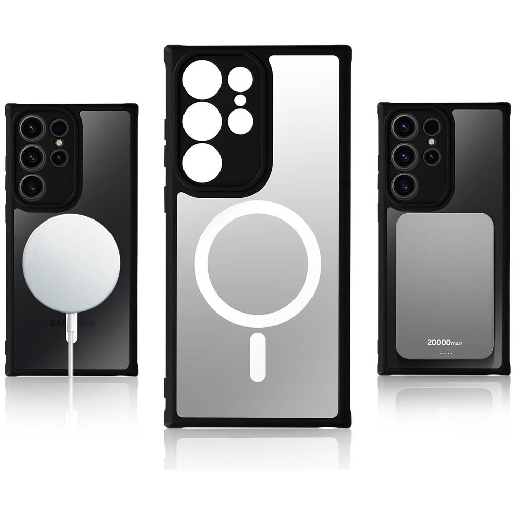 Cover Magsafe Per Samsung Galaxy S23 Ultra Retro Rigido E Bordo Morbido Nero - Foto 2
