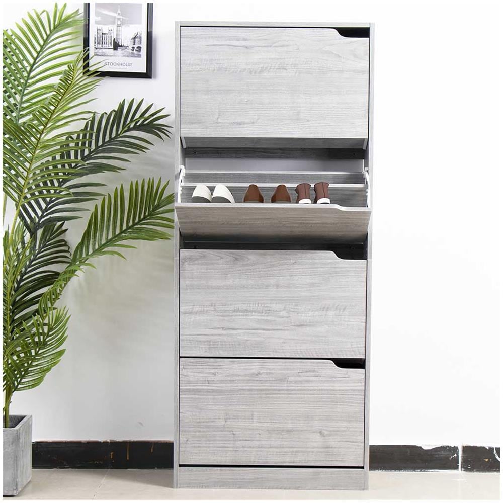 Scarpiera 4 Ante Ripiani Porta Scarpe Doppia Profondita Legno 63x24x150 Grigio - Foto 1