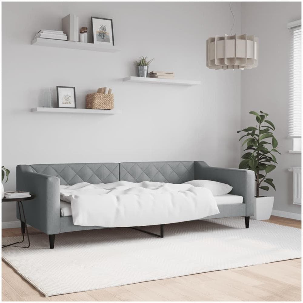 Letto Da Giorno Grigio Chiaro 90x200 Cm In Tessuto - Foto 1