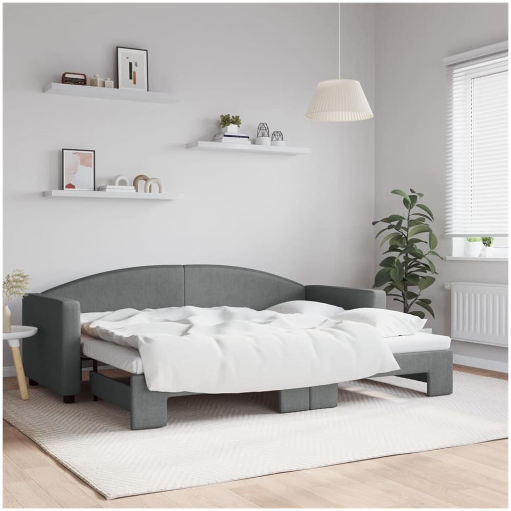Divano Letto Con Letto Estraibile Grigio Scuro 80x200 Tessuto - Foto 1