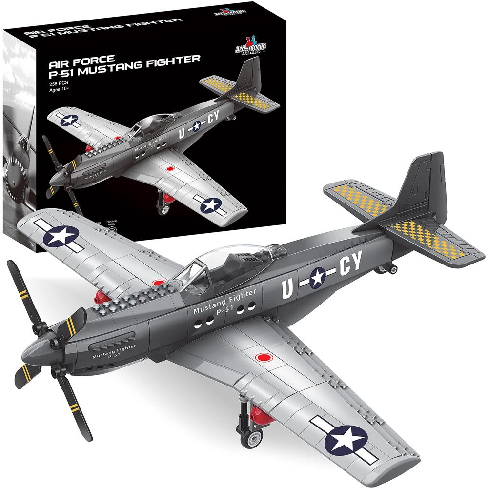 Set Di Blocchi Per Aereo Da Caccia P-51 Mustang Della Seconda Guerra Mondiale - Set Di 258 Pezzi Di Giocattoli Da Costruzione - Aereo Giocattolo Per Bambini Di Età Superiore A 10 Anni E Adulti - Compatibile Con Tutti I Mattoncini Da Cost - Foto 1