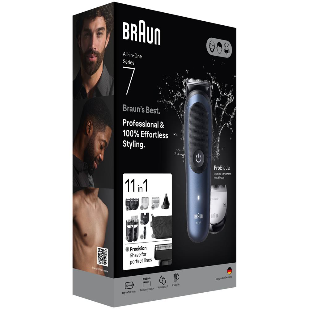 Set Regolabarba e Tagliacapelli All-in-One Series 7 Autonomia 120 Minuti Colore Nero / Blu - Foto 3