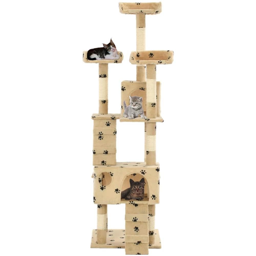 Albero Per Gatti Tiragraffi Sisal 170 Cm Zampe Stampate Beige - Foto 1