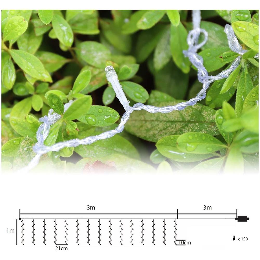 3m X 1m Led Tenda Con Catena Di Luci, Catena Luminosa 150 Leds 9 Modalità Impermeabile Decorazione Per Decorazioni Natale - Foto 2