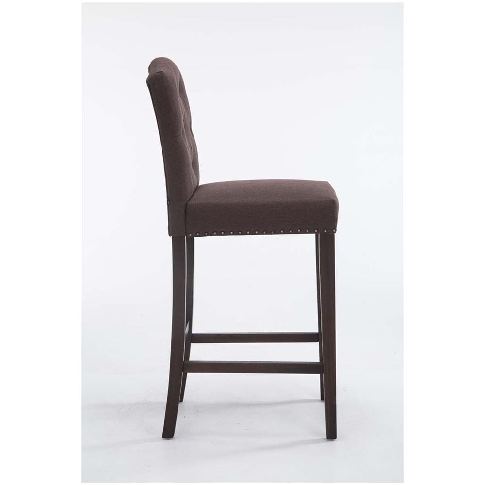 Sgabello Bar E Cucina Louise Chesterfield I Sgabello Alto Imbottito in Tessuto I Sgabello Capitonné Design Elegante I Sedia Bancone Cucina Marrone Base Antico - Foto 2