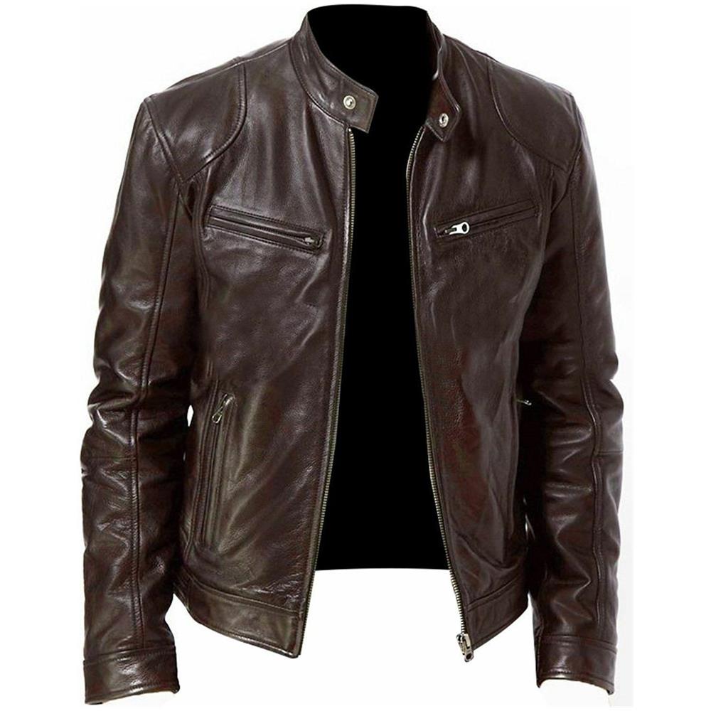 SLOWMOOSE - Colletto Alla Coreana Moda Casual Da Uomo Autunno, Giacca  Sottile In Pelle Pu, Tinta Unita, Anti-vento [ marrone / 5xl] - ePRICE