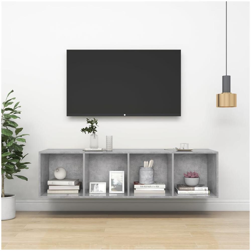 Mobile TV Parete Grigio Cemento 37x37x142,5cm Legno Multistrato - Foto 1