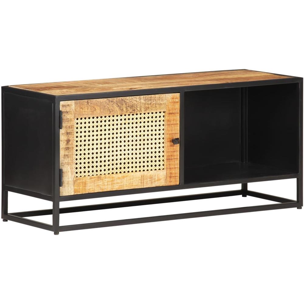 Mobile Porta TV 90x30x40 cm in Legno di Mango Grezzo e Canna - Foto 2