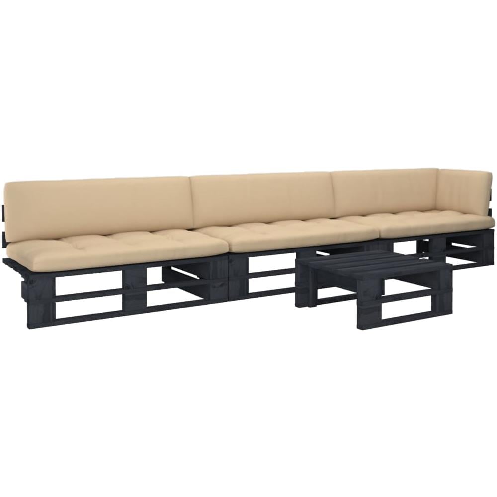 Set Divani in Pallet con Cuscini 4 pz in Pino Impregnato Nero - Foto 1