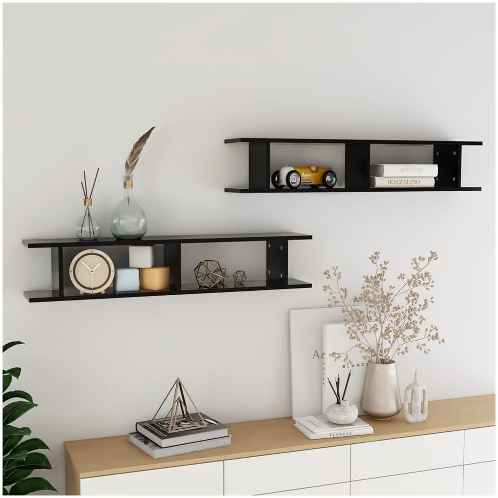 Mensole a Parete 2 pz Nere 105x18x20 cm in Legno Multistrato - Foto 1