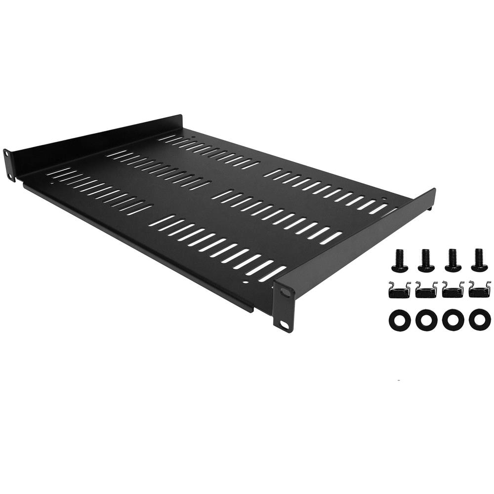 Mensola Rack 19" 1U - Ripiano Ventilato per Armadio Rack 19 pollici a sbalzo per Dispositivi e Apparecchiature di rete non installabili a Rack; Resistente: supporta fino a 25kg, Profondità 30 cm, Nera - Foto 5