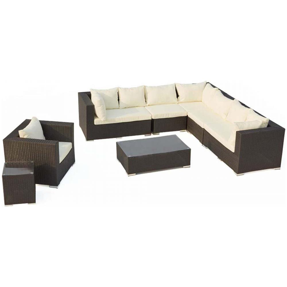 Salotto Da Giardino 8 Posti In Resina Intrecciata Nero/bianco Salento - Foto 1