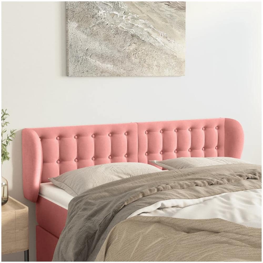 Testiera Ad Orecchio Rosa 147x23x78/88 Cm In Velluto - Foto 1