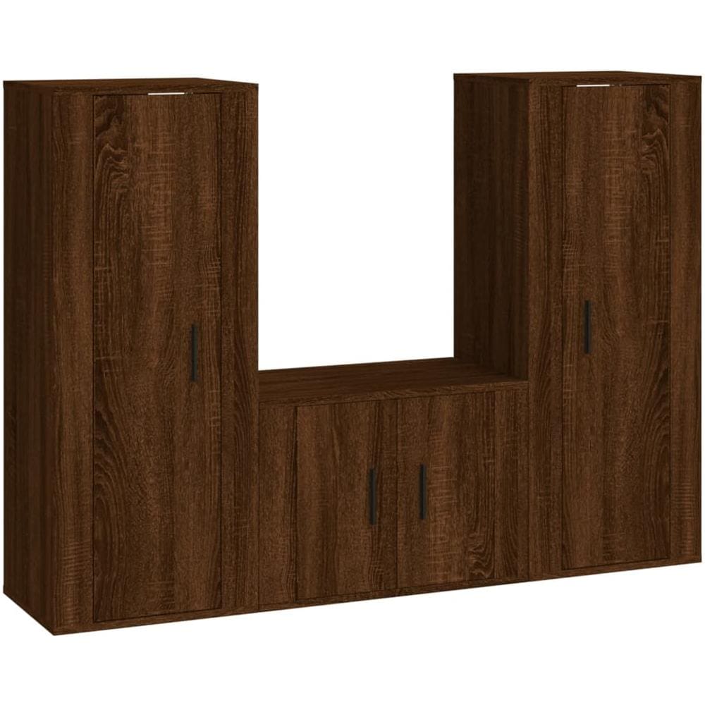 Set Mobili Porta Tv 3 Pz Rovere Marrone In Legno Multistrato - Foto 2