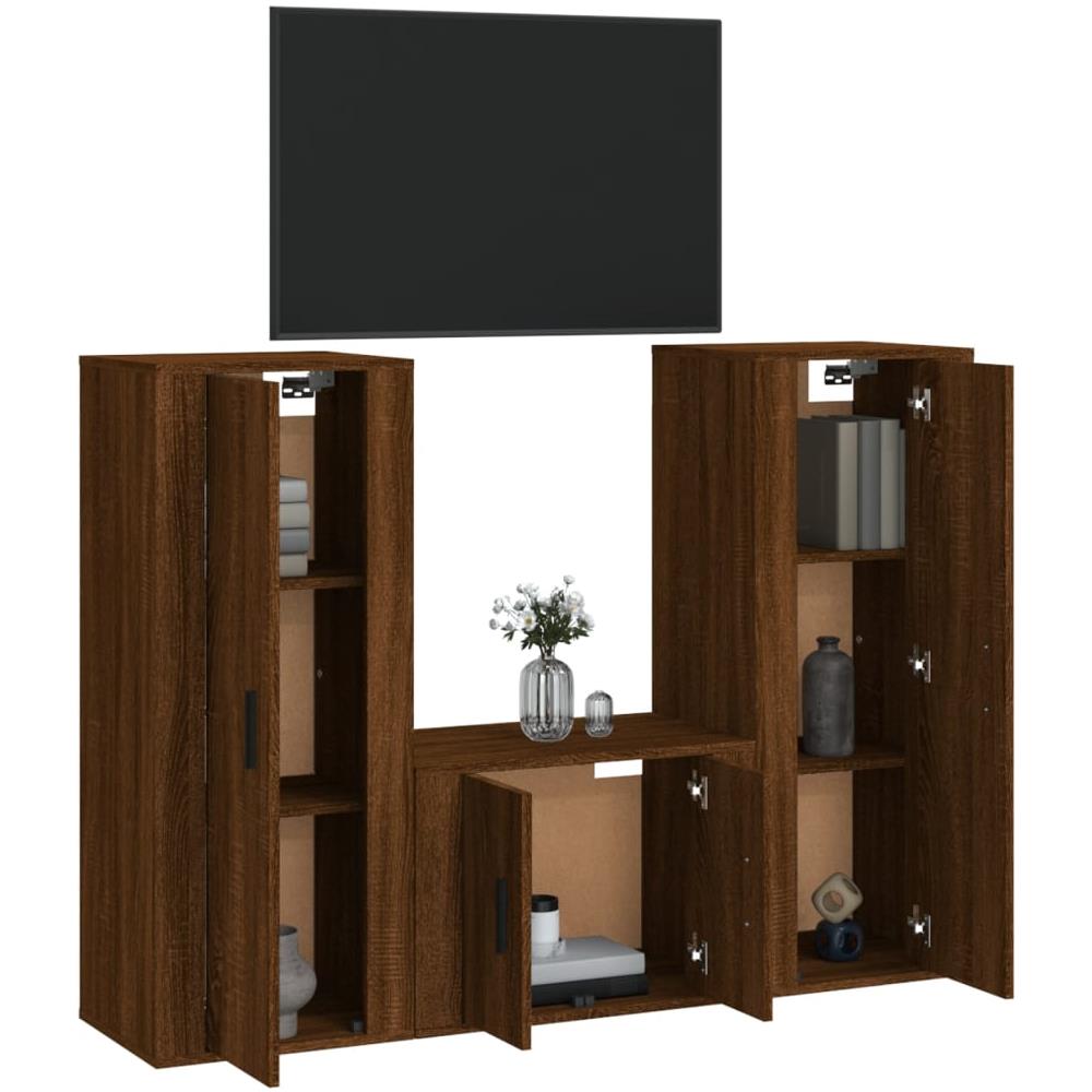 Set Mobili Porta Tv 3 Pz Rovere Marrone In Legno Multistrato - Foto 3
