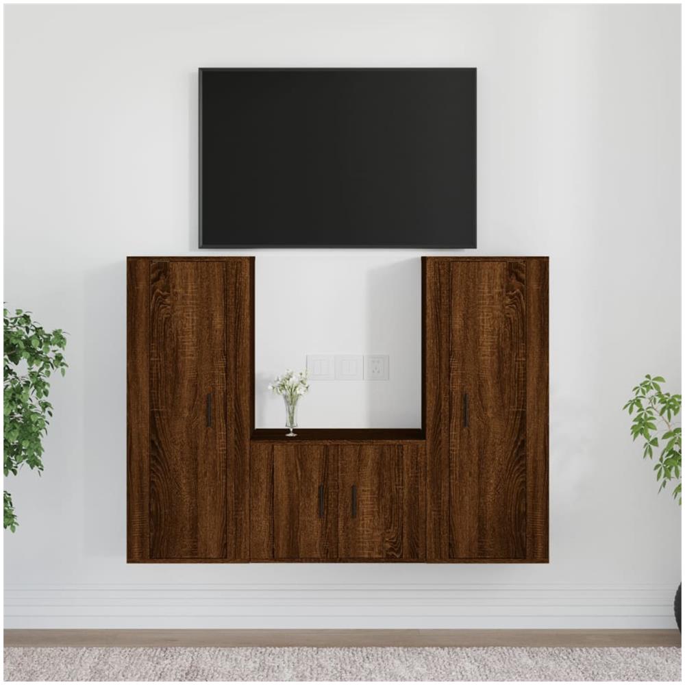 Set Mobili Porta Tv 3 Pz Rovere Marrone In Legno Multistrato - Foto 1