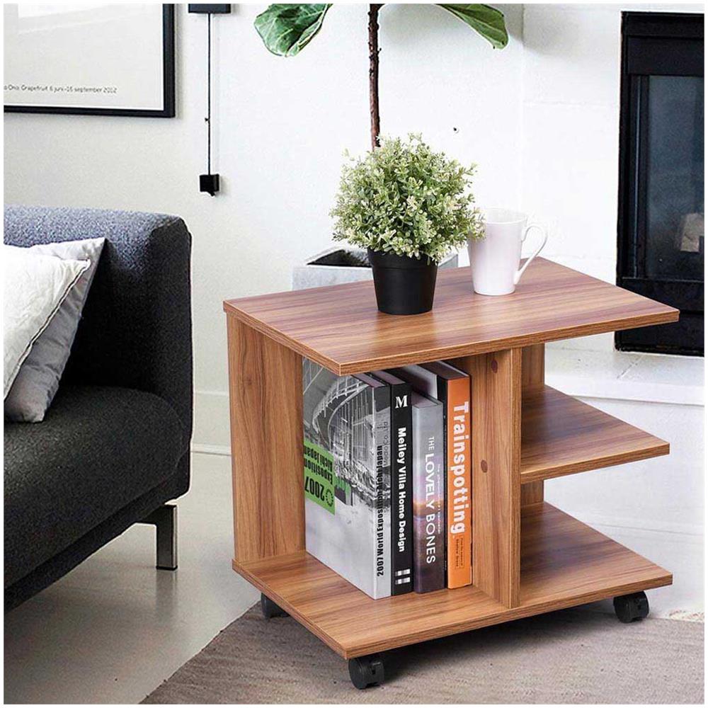 Tavolino Salotto Multifunzione Porta Tv Riviste Comodino Con Ruote Legno Noce - Foto 2