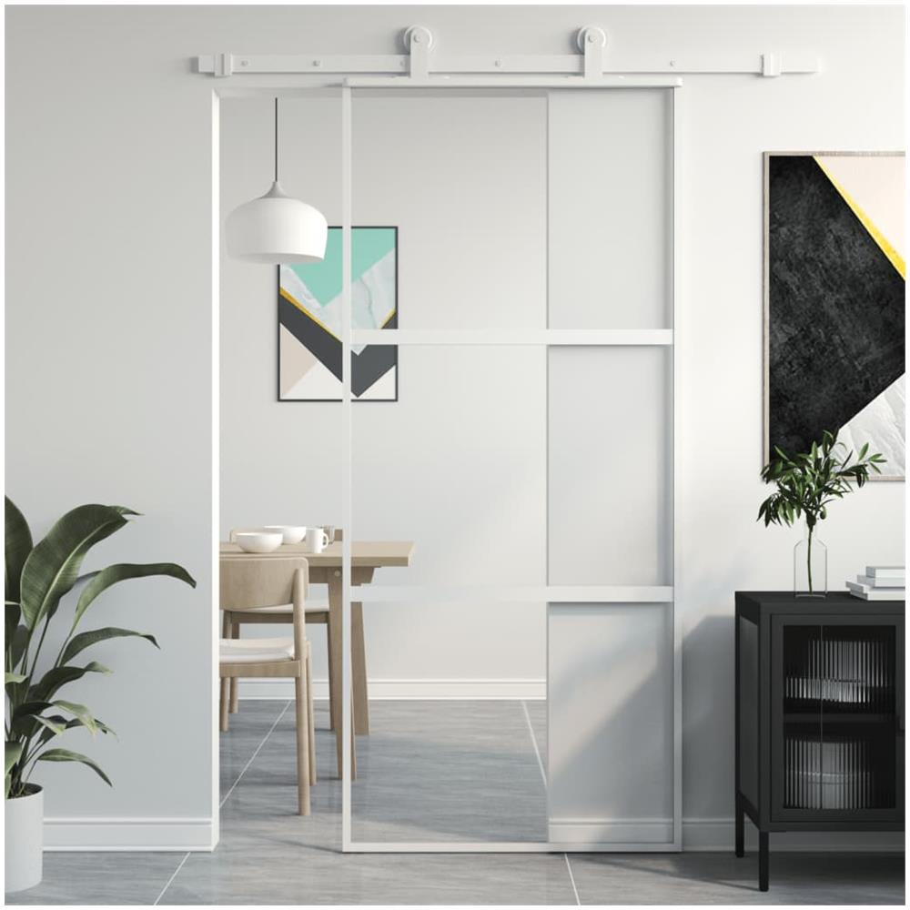 Porta Scorrevole Bianca 90x205 Cm Vetro Temperato E Alluminio - Foto 1