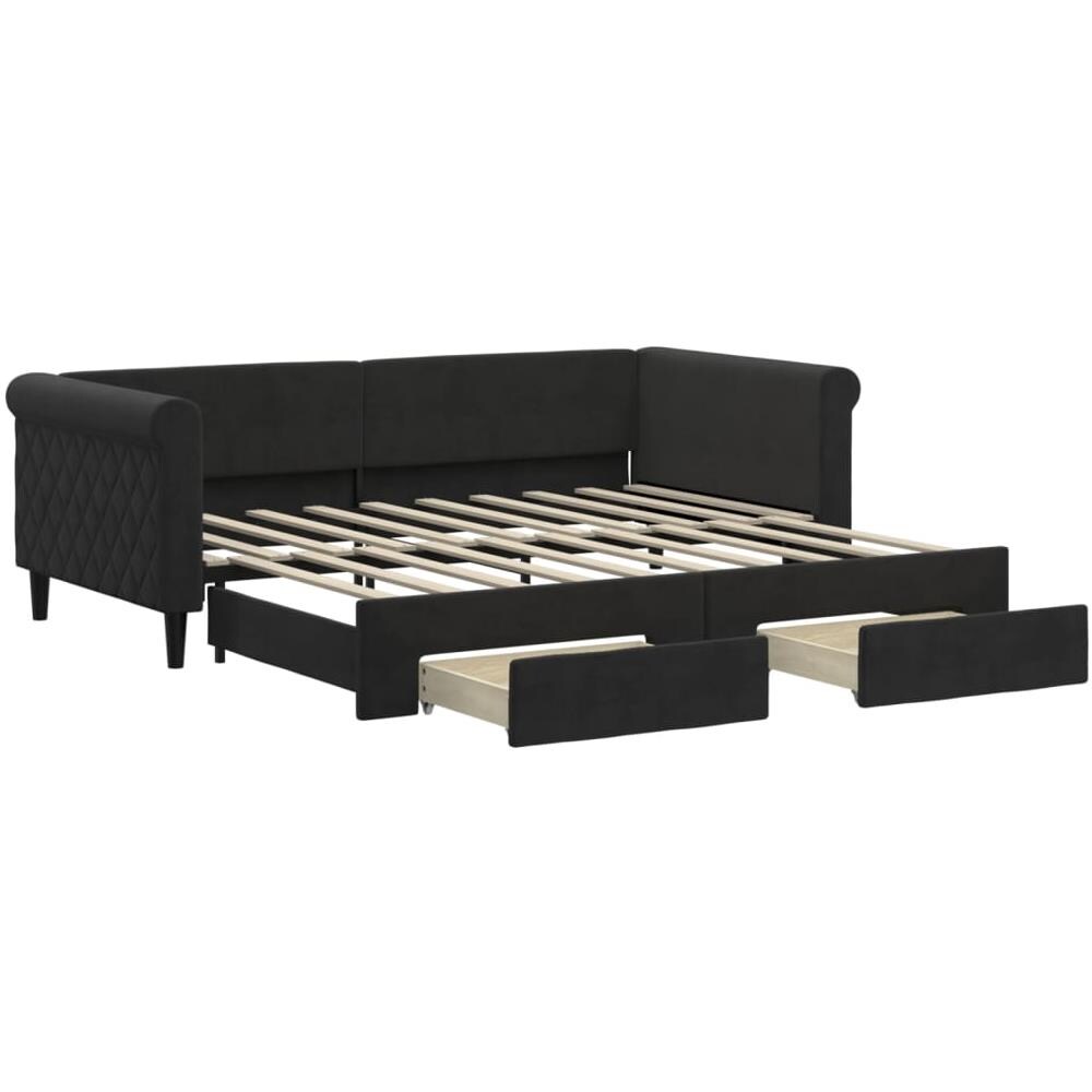 Divano Letto Estraibile Con Cassetti Nero 90x190 Cm In Velluto - Foto 1