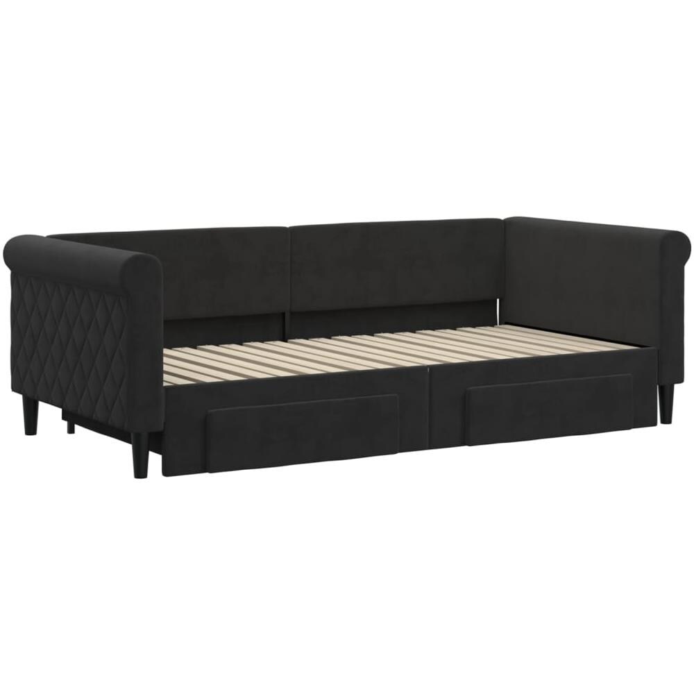 Divano Letto Estraibile Con Cassetti Nero 90x190 Cm In Velluto - Foto 2