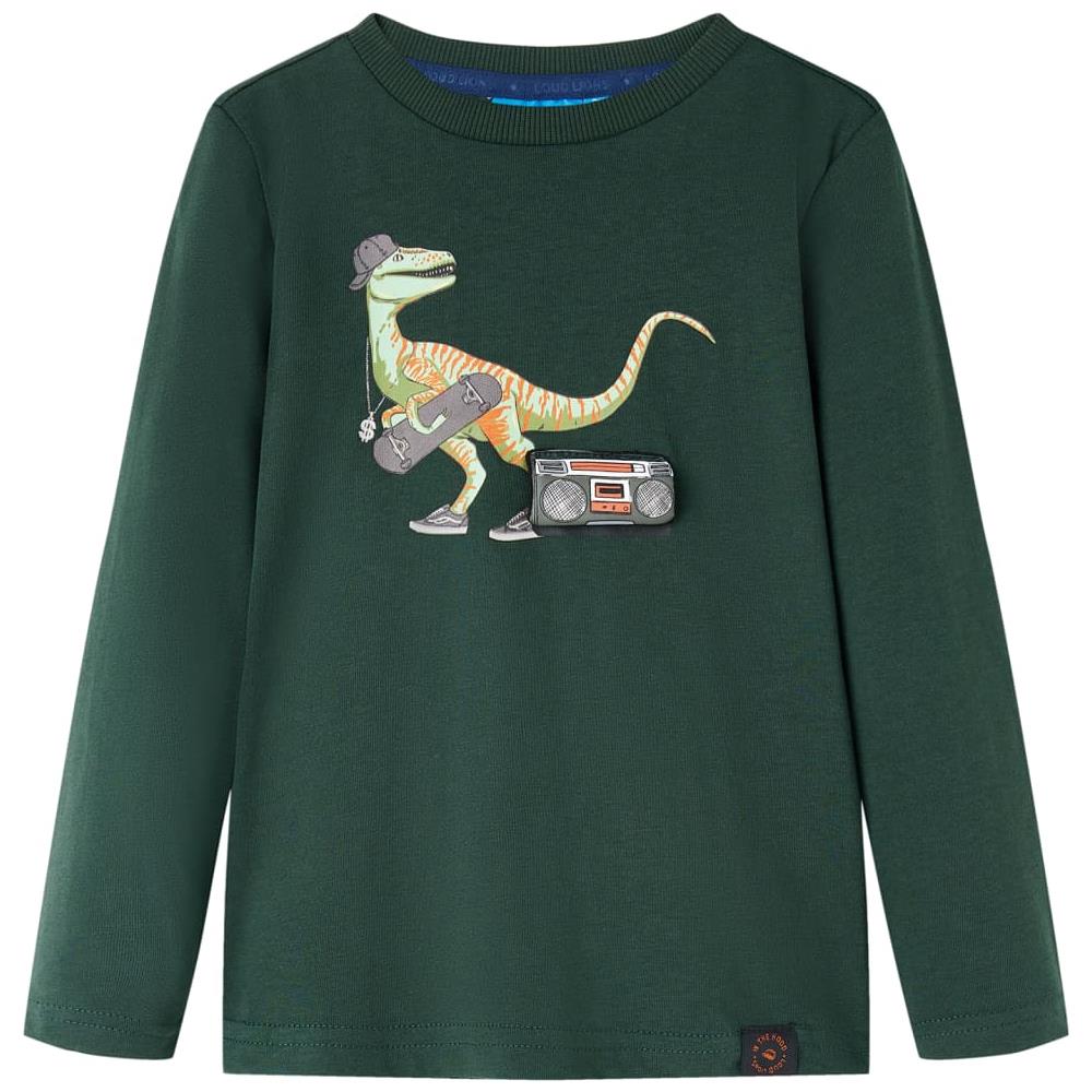 Maglietta Da Bambino A Maniche Lunghe Stampa Dinosauro Verde Scuro 104 - Foto 1