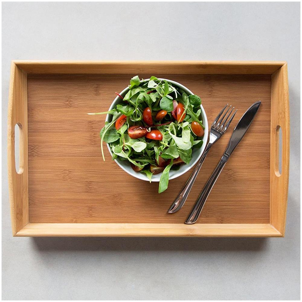 Vassoio Rettangolare In Legno Di Bambu Bamboo Con Manici 45x29cm Colazione Cena - Foto 1