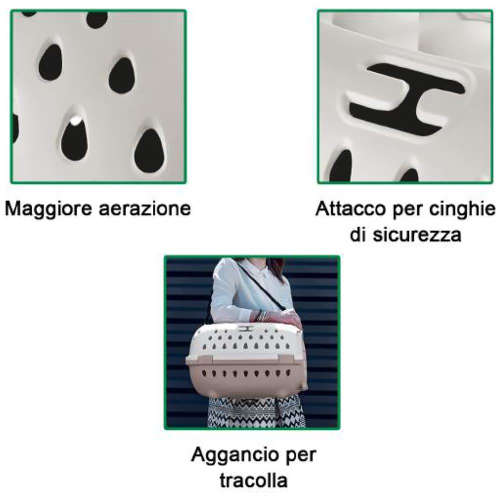 Trasportino Cuccia Cani Gatti Gabbia Trasporto Animali Auto 50x34x32cm Tortora - Foto 2