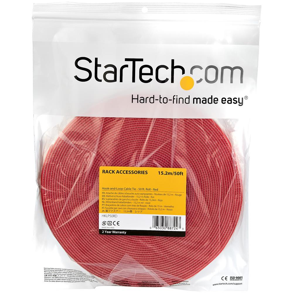 Rotolo di nastro a strappo da 15,2 m - Fascette riutilizzabili da tagliare su misura - Feltro adesivo autobloccante - Fascette serracavo con fissaggio a strappo per cavi industriali - Rosso - Foto 4