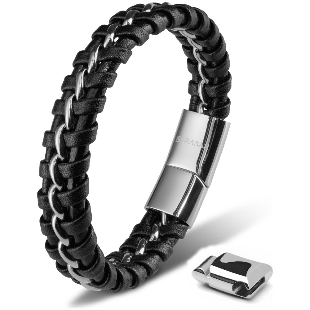 Bracciale in Pelle per Uomo ""Joy"" 23cm Argento - Foto 1