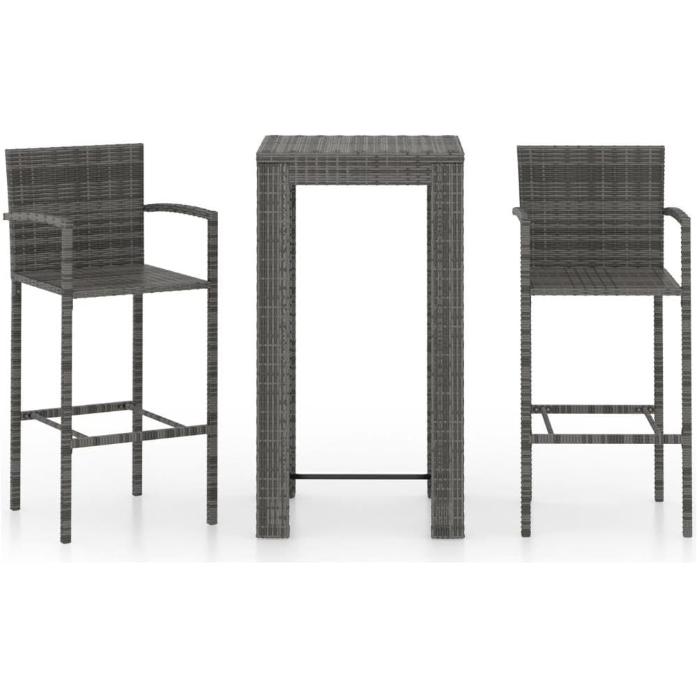 Set Bar Da Giardino 3 Pz Con Braccioli In Polyrattan Grigio - Foto 1