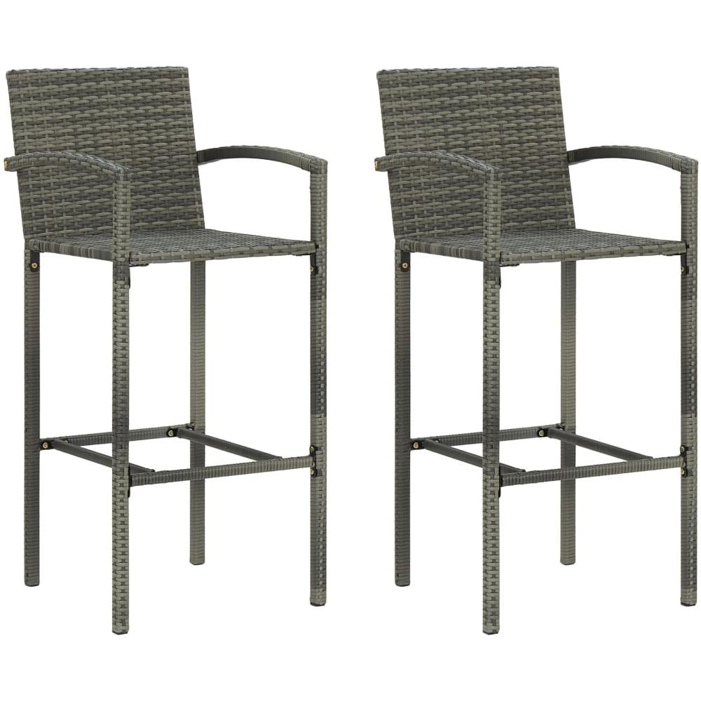 Set Bar Da Giardino 3 Pz Con Braccioli In Polyrattan Grigio - Foto 2