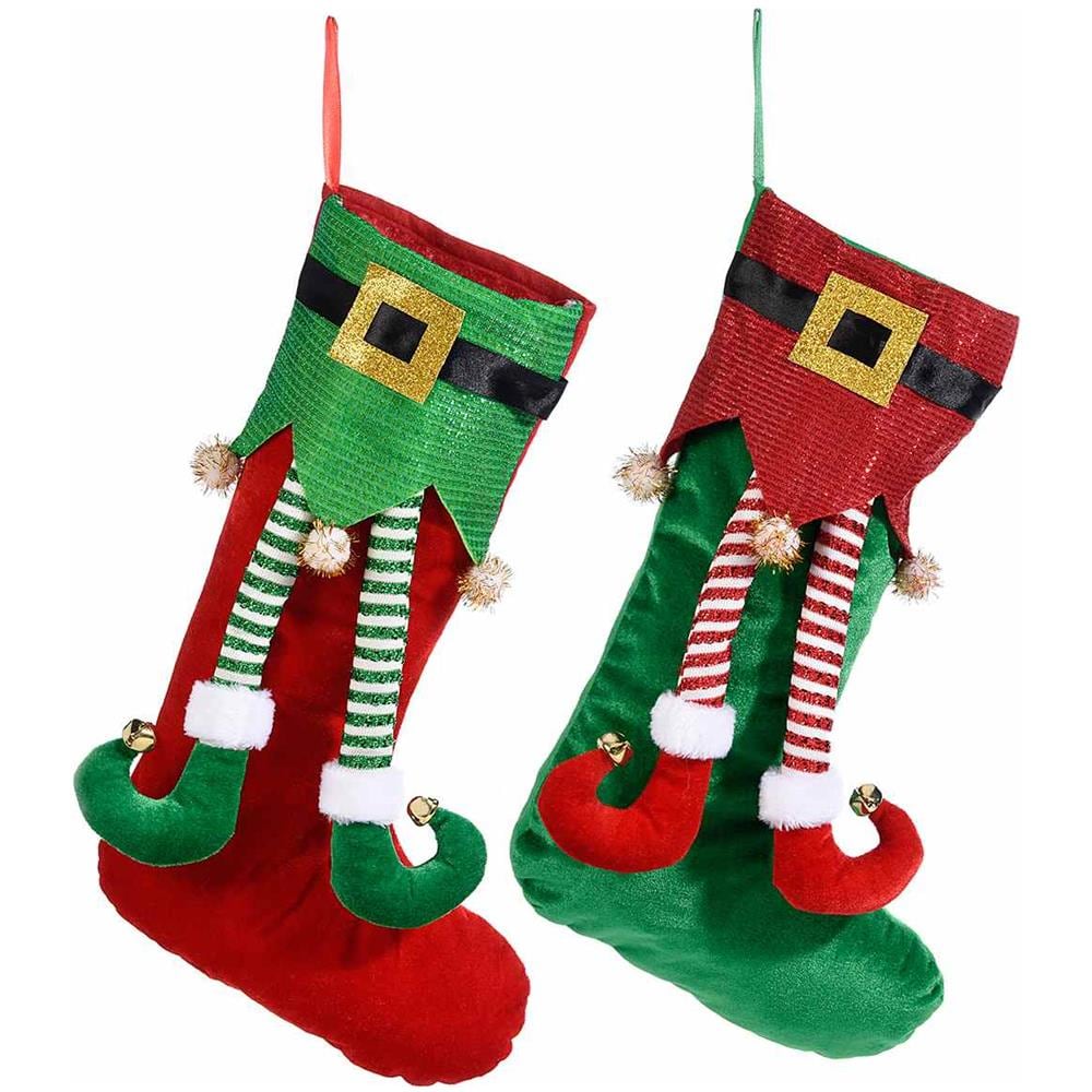 Calze Natalizie Portadolci Con Elfo E Babbo Natale Set 6 Calze Natalizie Da Appendere In Panno Idea Regalo Per Natale - Foto 1