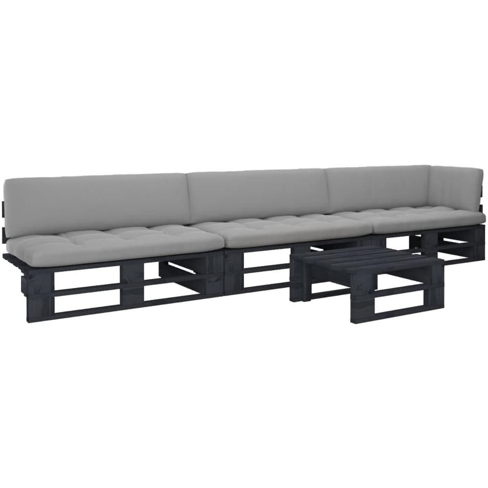Set Divani in Pallet con Cuscini 4 pz in Pino Impregnato Nero - Foto 1