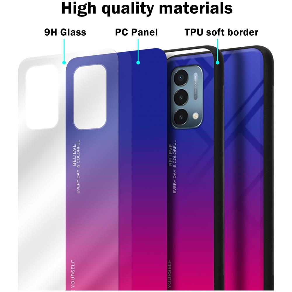 Custodia Compatibile Con Oneplus Nord N200 5g In Viola - Rosso - Coperchio Protettivo Bicolore In Vetro Temperato E Silicone Tpu - Foto 7