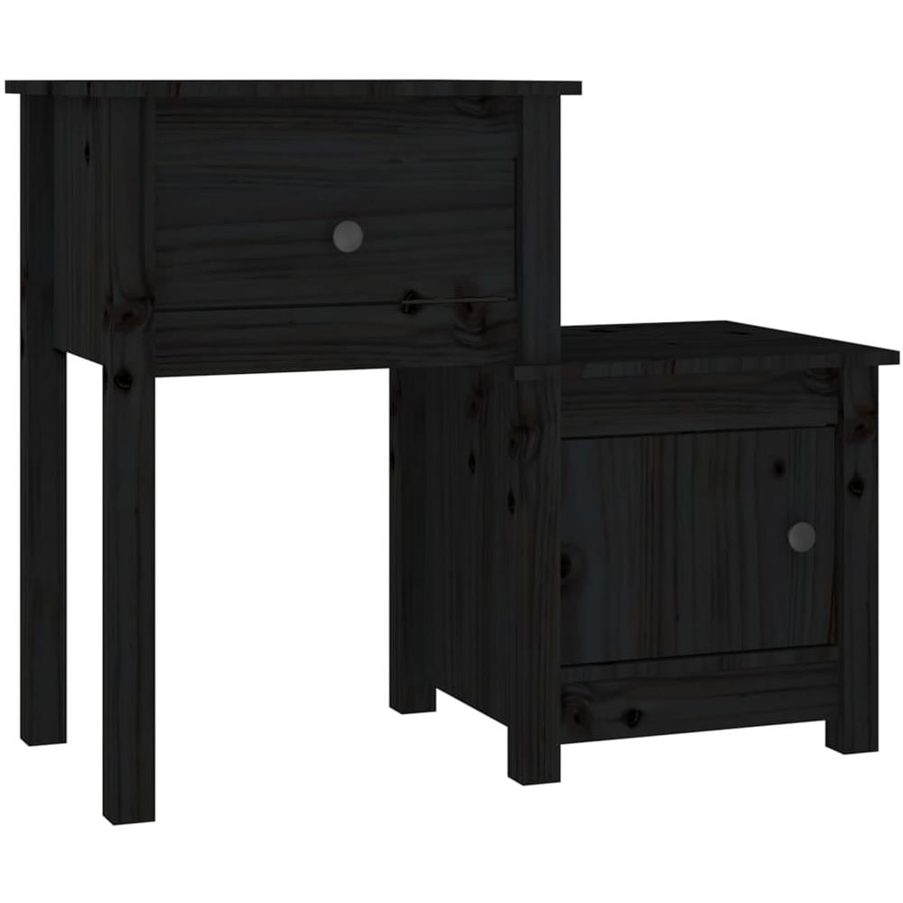 Comodino Nero 79,5x38x65,5 Cm In Legno Massello Di Pino - Foto 1