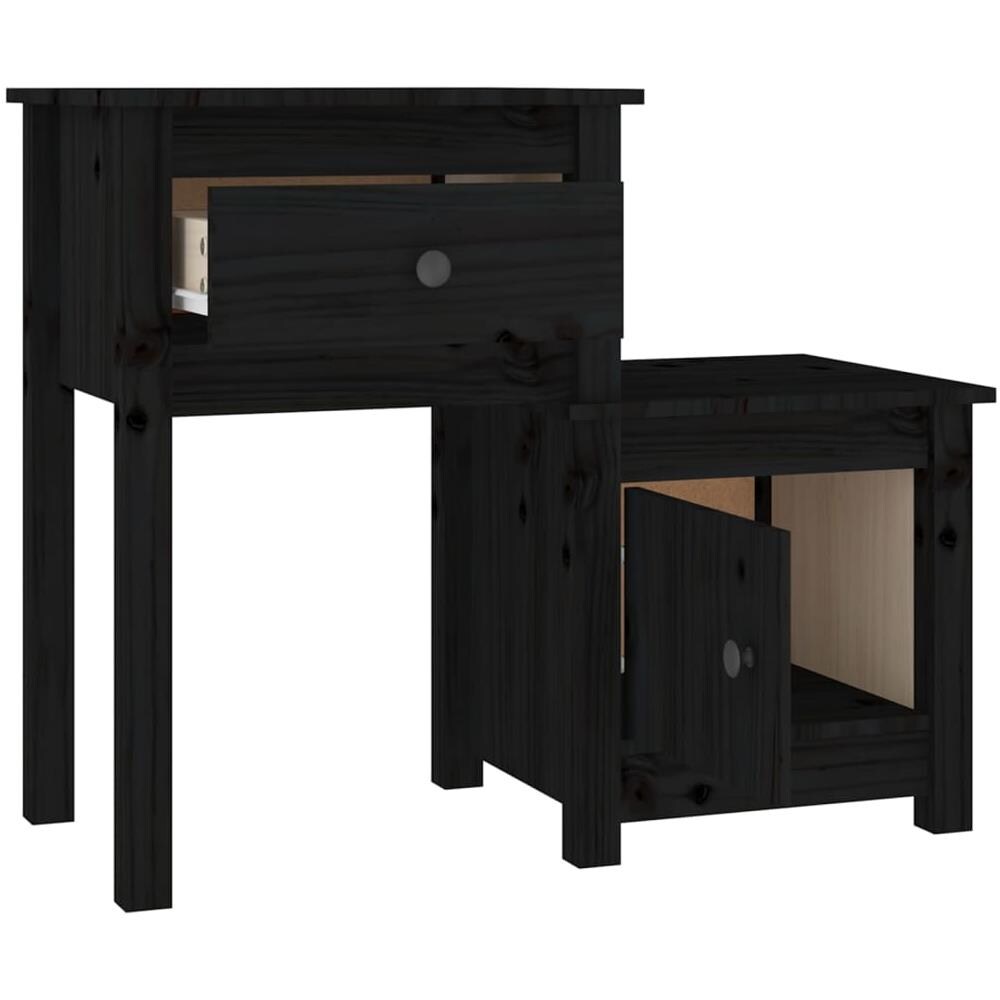 Comodino Nero 79,5x38x65,5 Cm In Legno Massello Di Pino - Foto 2